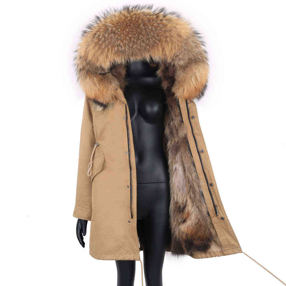 Winter Jacket Women Long Parka 7XL Real Fur Coat Natural Raccoon Fur Collar Outerwear Streetwear Casual Oversize 210910