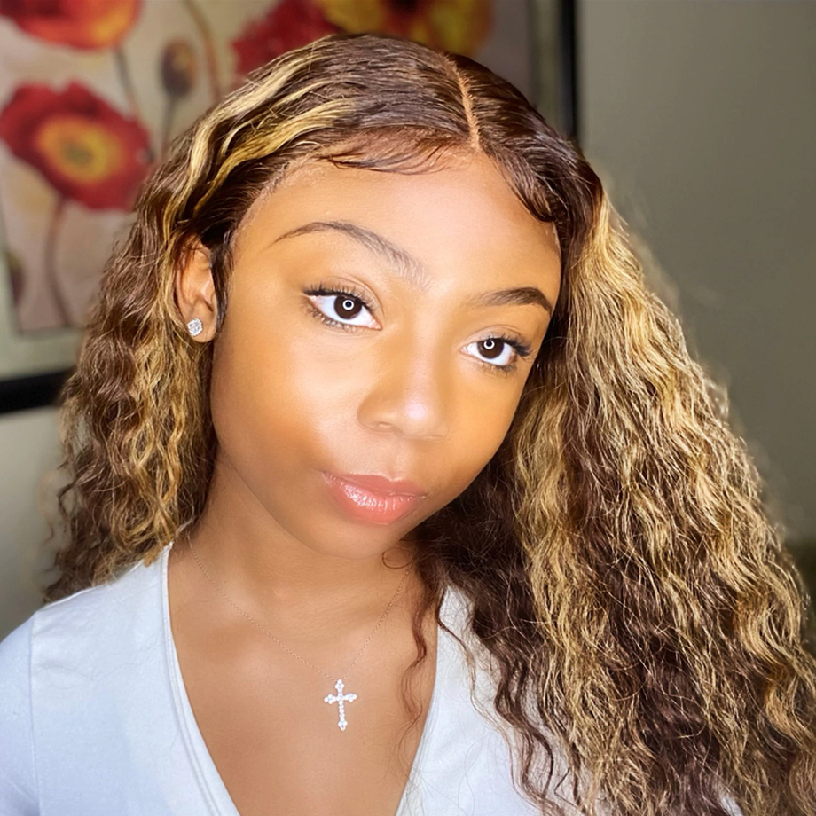 Ombre Highlight Wig Brown Honey Blonde Colored HD Whole Lace Front Human Hair Wigs curly colored 360 Frontal Wiges Remy diva1