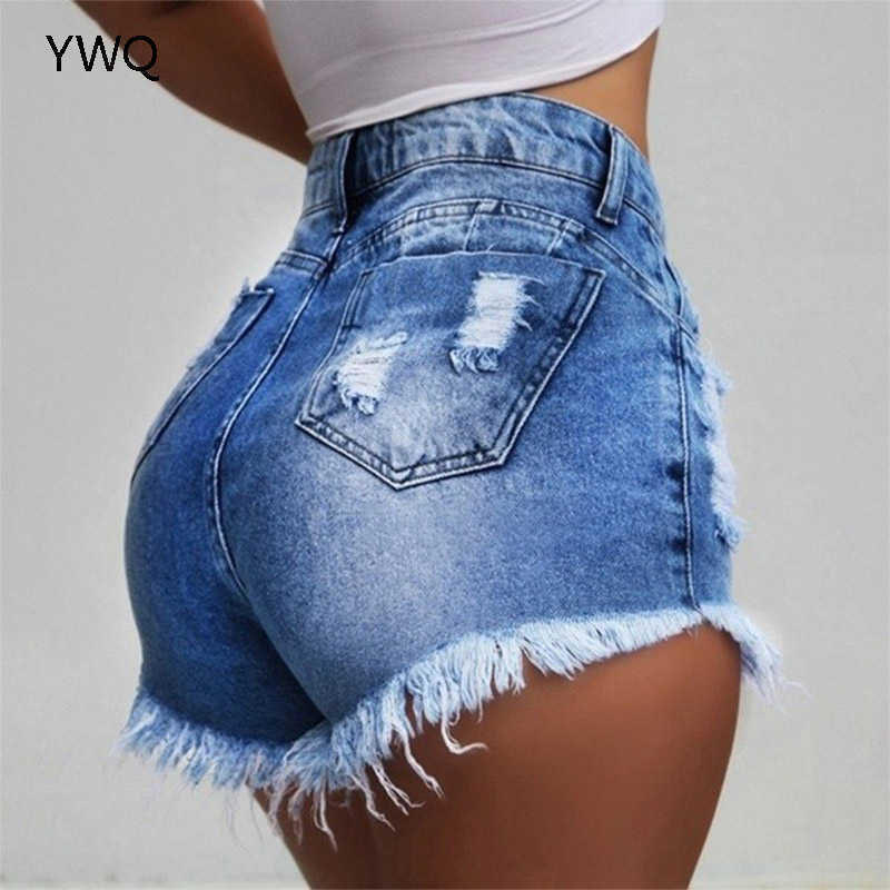 Women Ripped Denim Shorts Summer Plus Size High Waist Slim Tassled Hole Sexy Denim Shorts Fashion Sexy Loose Wide Leg Shorts 210625
