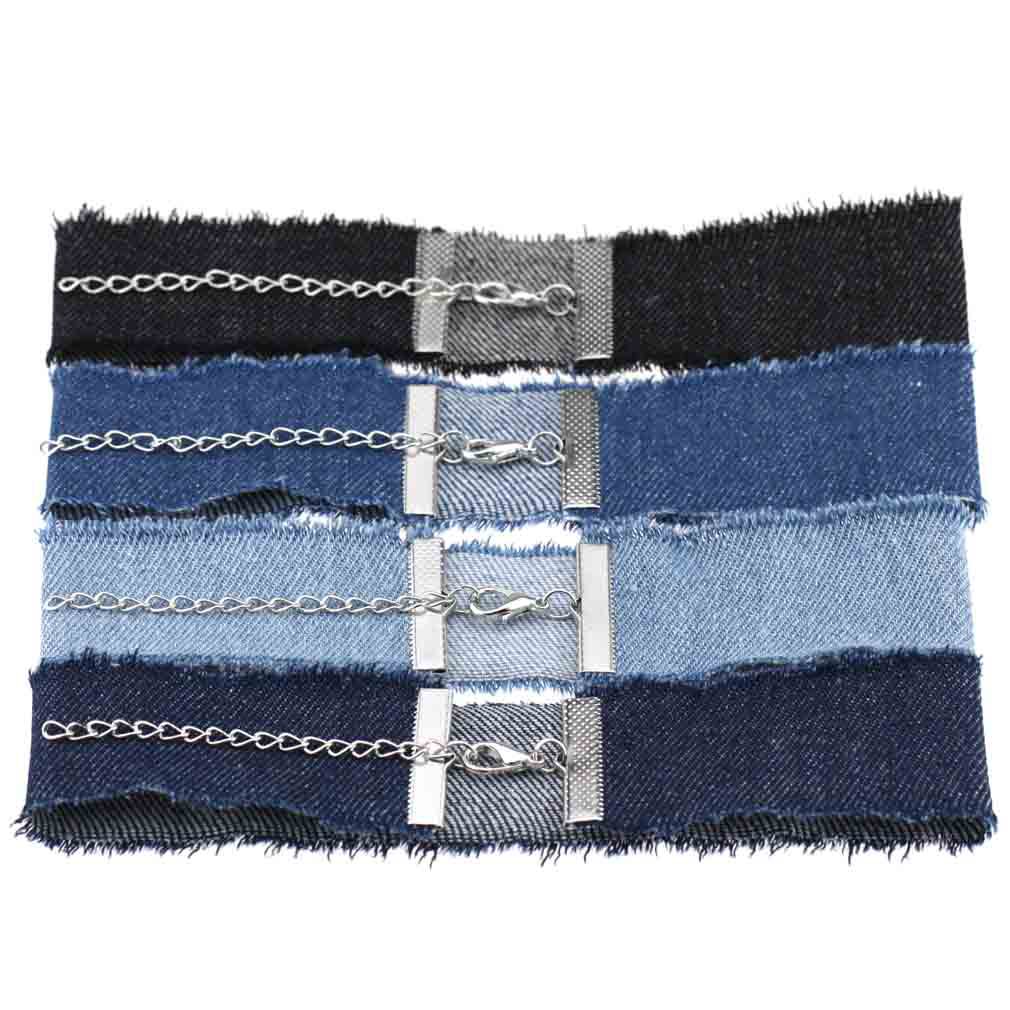 Width Gothic Denim Chokers Necklace Collar Sexy Women Necklet Denim Jean Short Necklace Accessories Wide Frayed Denim Jeans Choker Necklace Jewelry fo