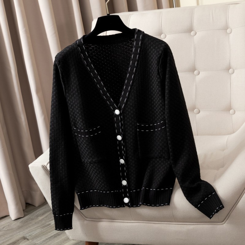 Spring Solid Knit Cardigans Sweater Vintage Women V Neck Loose Elegant Femme Casual Coat 210519