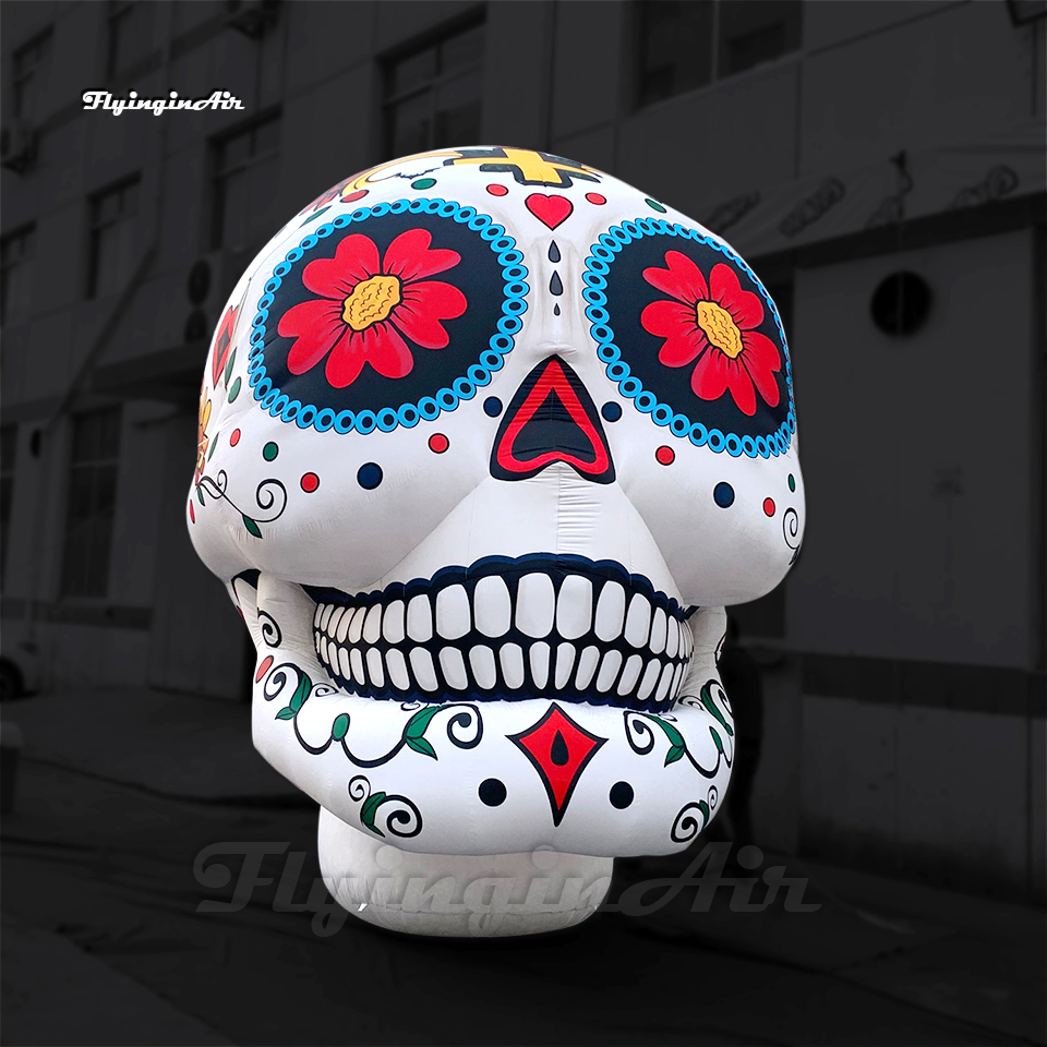 3m/4m Outdoor White Giant Inflatable Catrina Skull Halloween Decorations Air Blow Up Dead Head Bone For Carnival Stage