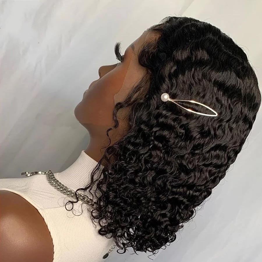 Free part Jerry Curly Short Bob 13x4 Lace Front Wigs PrePlucked For Black Women Kinky Deep Water Wave Frontal synthetic Wig