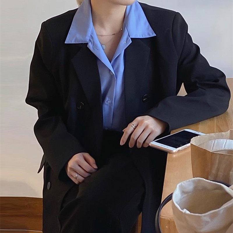OL Elegant Vintage Casual Blazer Jacket Spring Fall Minimalist Work Wear Notched Women Blazers Loose Suit Coat 210421