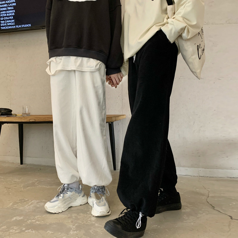 Nomikuma Corduroy Drawstring Harem Pants Korean Solid Lace Up Stretch High Waist Long Trousers Autumn New Women Pants 6C756 210427