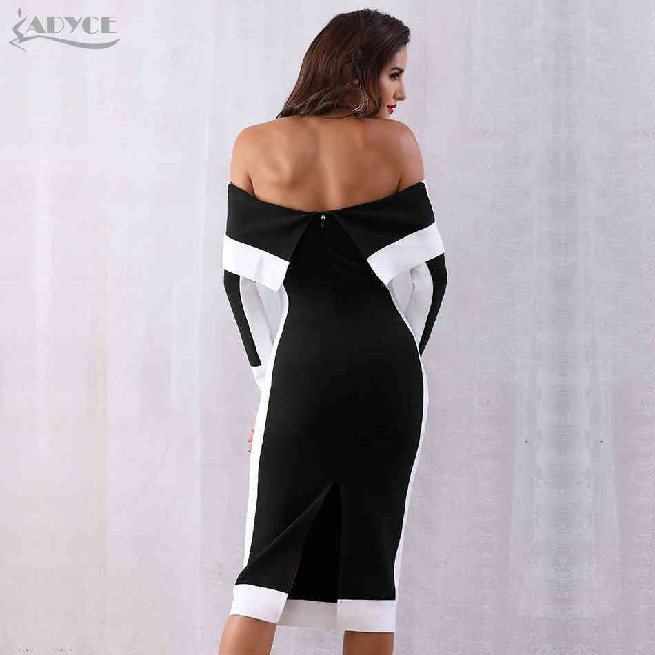 Sexy Winter Bodycon Bandage Dress Women Vestidos Long Sleeve Off Shoulder Club Celebrity Runway Party 210423