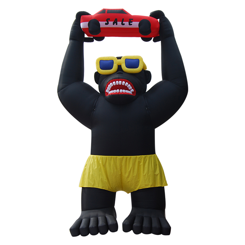 Promotional Customized Outdoor Giant Activity black Inflatable Kingkong Gorilla chimpanzee animal model with holding car For advertising