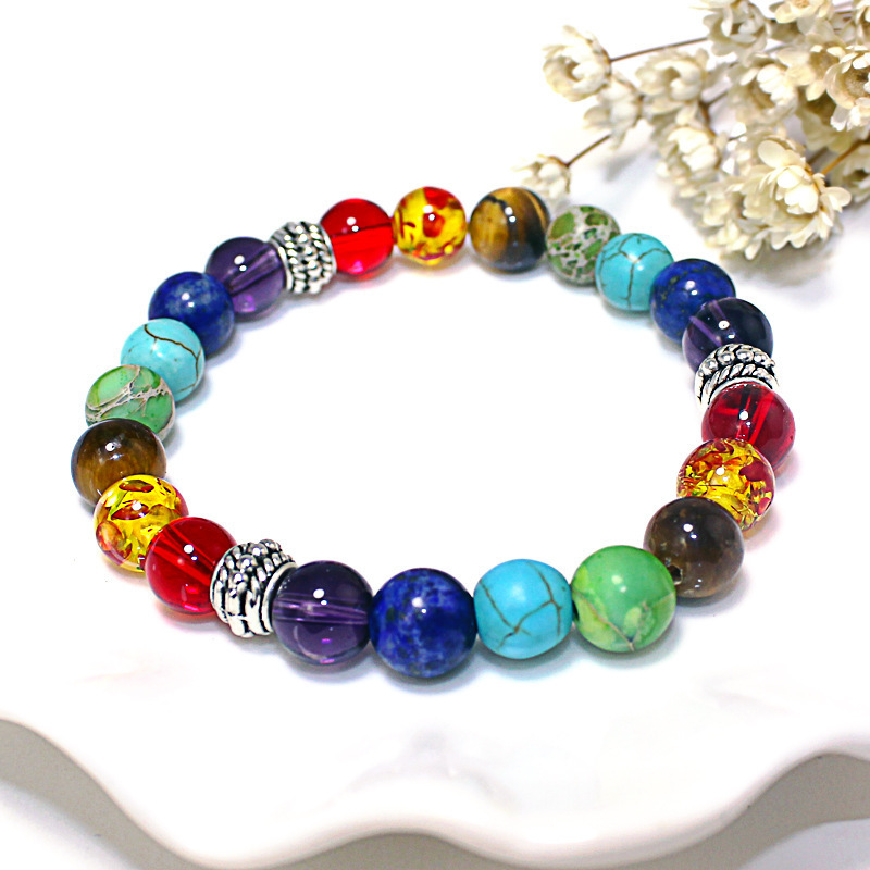 Fashion Yoga Nature Stone Bracelets jewelry Healing Balance 8mm Beads Chakras Bracelets For Women colorful beads men