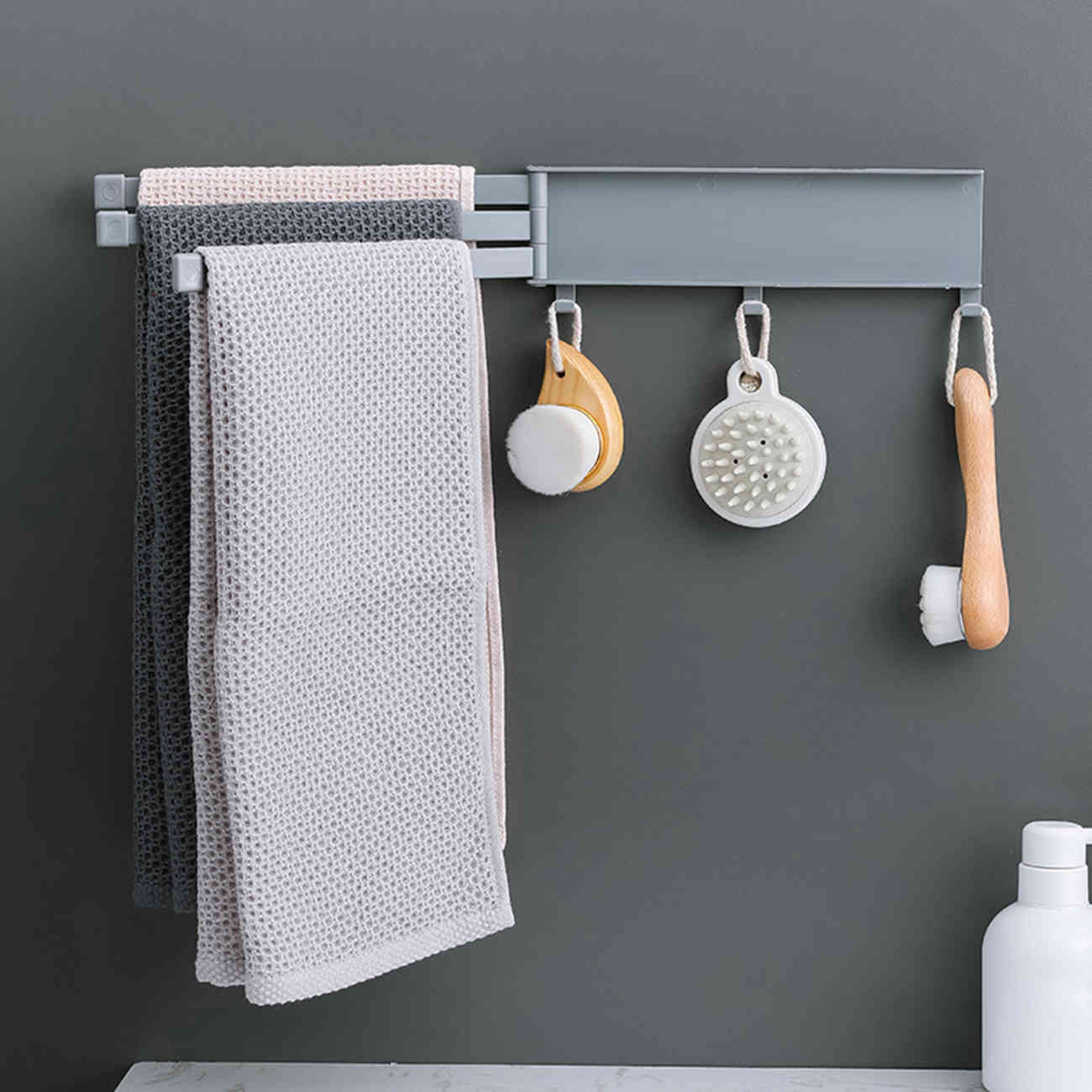 strong Towel Rack Wall Mounted Folding Bar Kitchen Bathroom Rotatable Washcloth Hanger Rag Holder