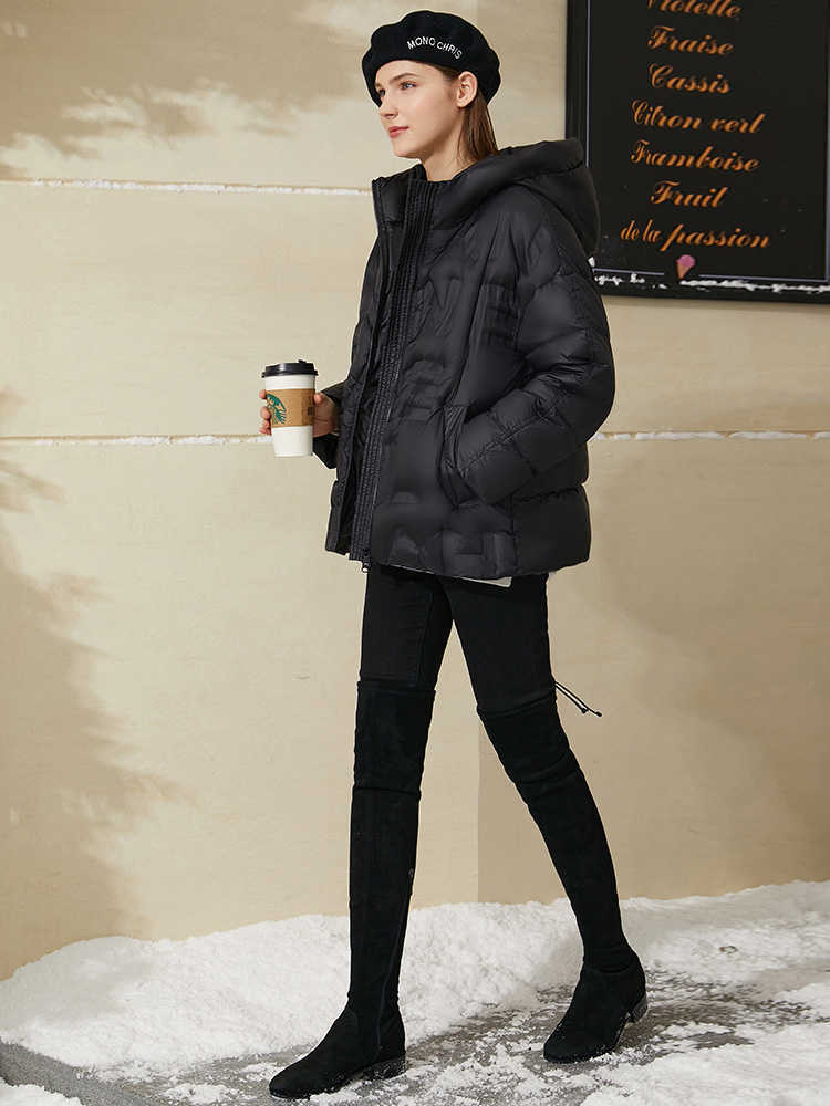 Minimalism Winter Fashion Women's Down Coat Causal Hooded 90%White Duck Thin Letter Jacket 12040830 210527