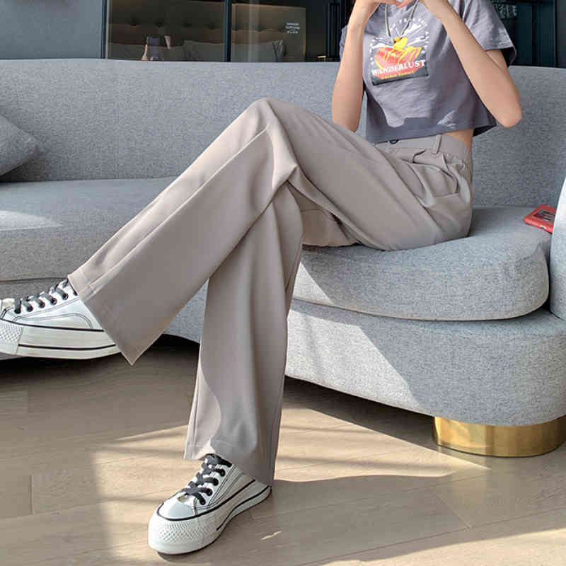 Casual High Waist Loose Wide Leg Pants for Women Spring Summer Female Floor-Length White Suits Ladies Trousers 210514