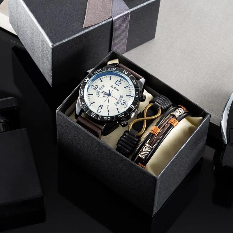 Wristwatches 3Pcs Men Wristwatch Bracelets Male Clock Quartz Watch Luxury Calendar Wrist With Leather Bracelet Gifts Relogio Masculino, Brown
Wristwatches 3Pcs Men Wristwatch Bracelets Male Clock Quartz Watch Luxury Calendar Wrist With Leather Bracelet Gifts Relogio Masculino, Brown