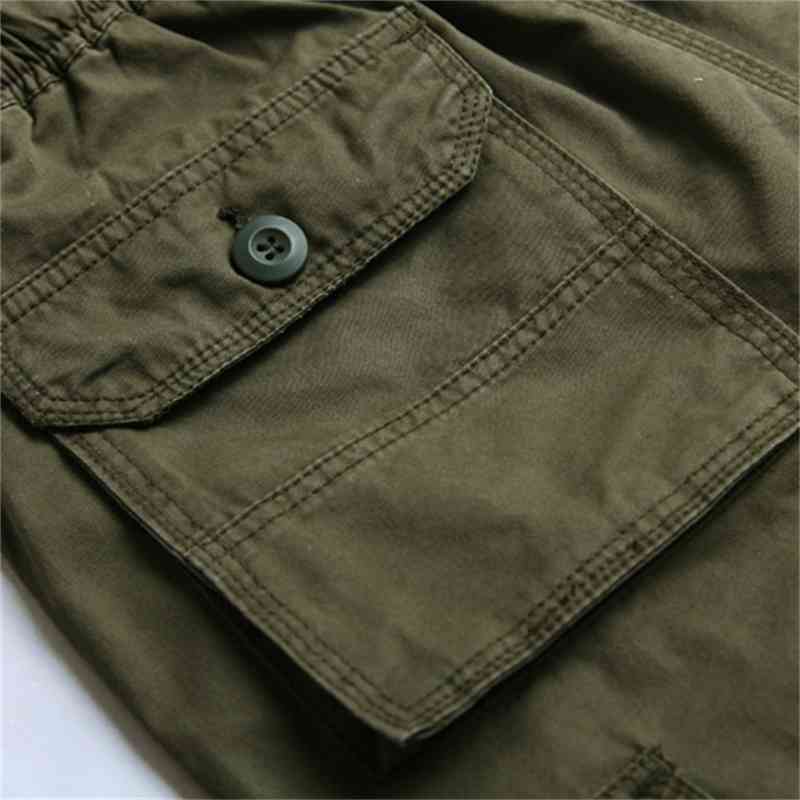 Long Length Cargo Shorts Men Knee Pocket Casual Cotton Elastic Waist Bermudas Male Military Style Summer Breeche Army 210518