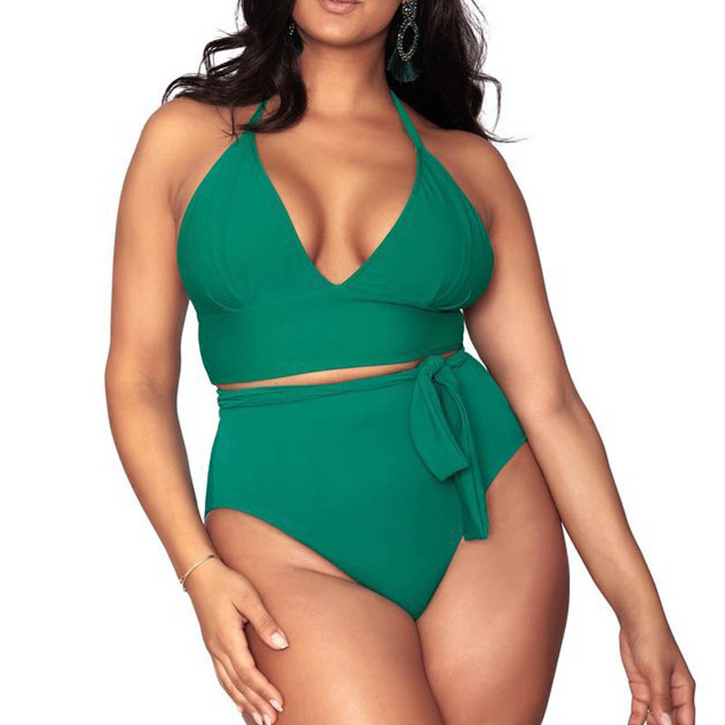 High Waist Bikini Set Halter Bathing Suit Woman Swimsuit Female Plus Size 3XL Solid Purple Bandage Swimwear Women 210520