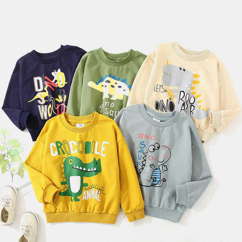 Spring Autumn Casual 2-10 Years Children Long Sleeve Animal Print Cartoon Dinosaur Pattern Kids Baby Boy Cotton Sweatshirt 210529