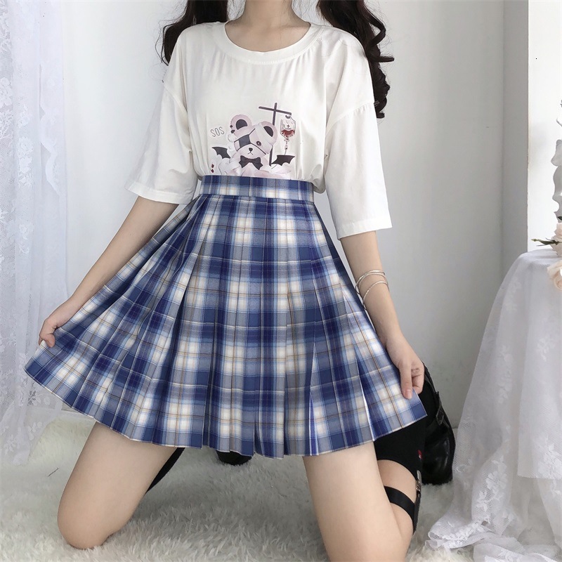 Japan Fashion Cute School Girl Pleated Women Harajuku Vintage Plaid Mini Skirts Kawaii Cosplay A Line Uniform Short Skirt, Blue 
Japan Fashion Cute School Girl Pleated Women Harajuku Vintage Plaid Mini Skirts Kawaii Cosplay A Line Uniform Short Skirt, Blue