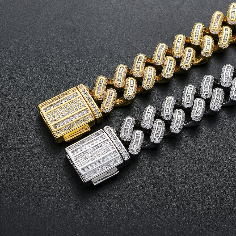 New Fashion Hip Hop Bracelet 15mm White Gold Brass Iced CZ Heavy Baguette Cuban Link Wristband Miami Curb Chain Jewelry Party Punk Giftsfor Man and Wo