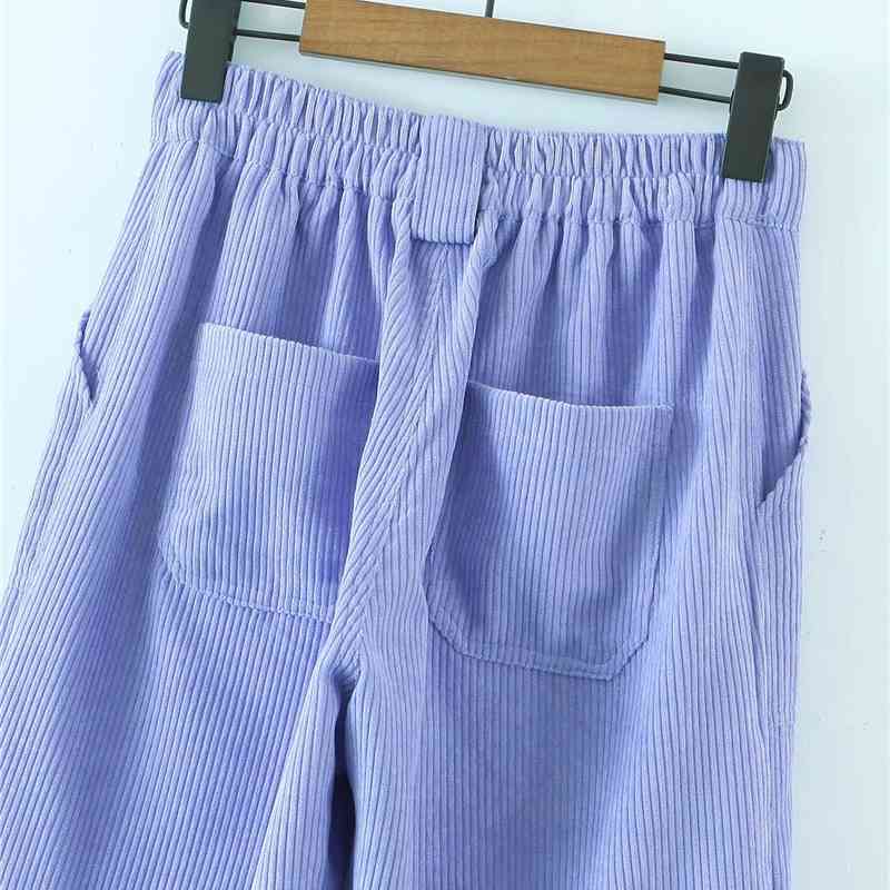 Streetwear Women Solid Corduroy Long Pants Fashion Ladies High Waist Cargo Safari Style Female Chic Pocket Pant 210430