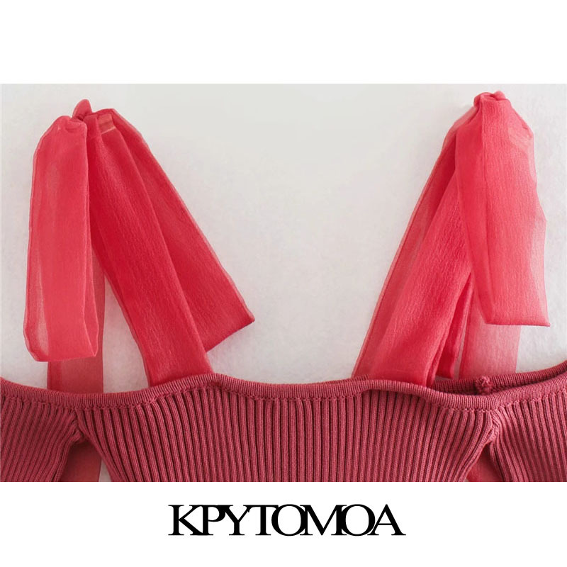 Women Fashion With Organza Straps Cropped Knitted Sweater Long Sleeve Female Pullovers Chic Tops 210420