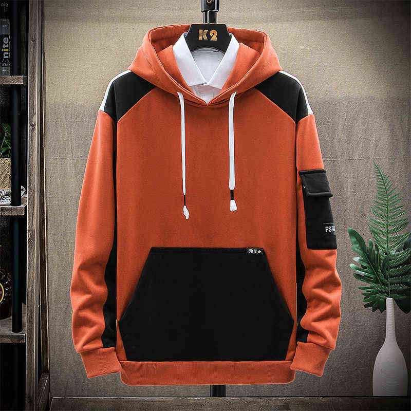 Single Road Mens Hoodies Men Spring Patchwork Sweatshirt Japanese Streetwear Harajuku Hip Hop Oversized Yellow Hoodie Men 211116