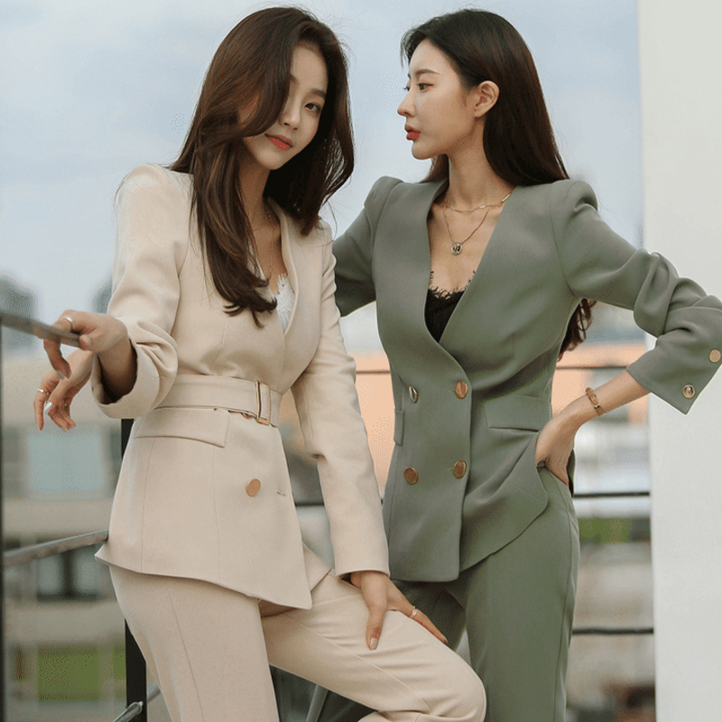 Designs Spring And Autumn Womens Office Suit V-Neck Green Two-Piece Sets Female Blazer Girly Elegant Temperament Pantsuit Setup, Black
Designs Spring And Autumn Womens Office Suit V-Neck Green Two-Piece Sets Female Blazer Girly Elegant Temperament Pantsuit Setup, Black