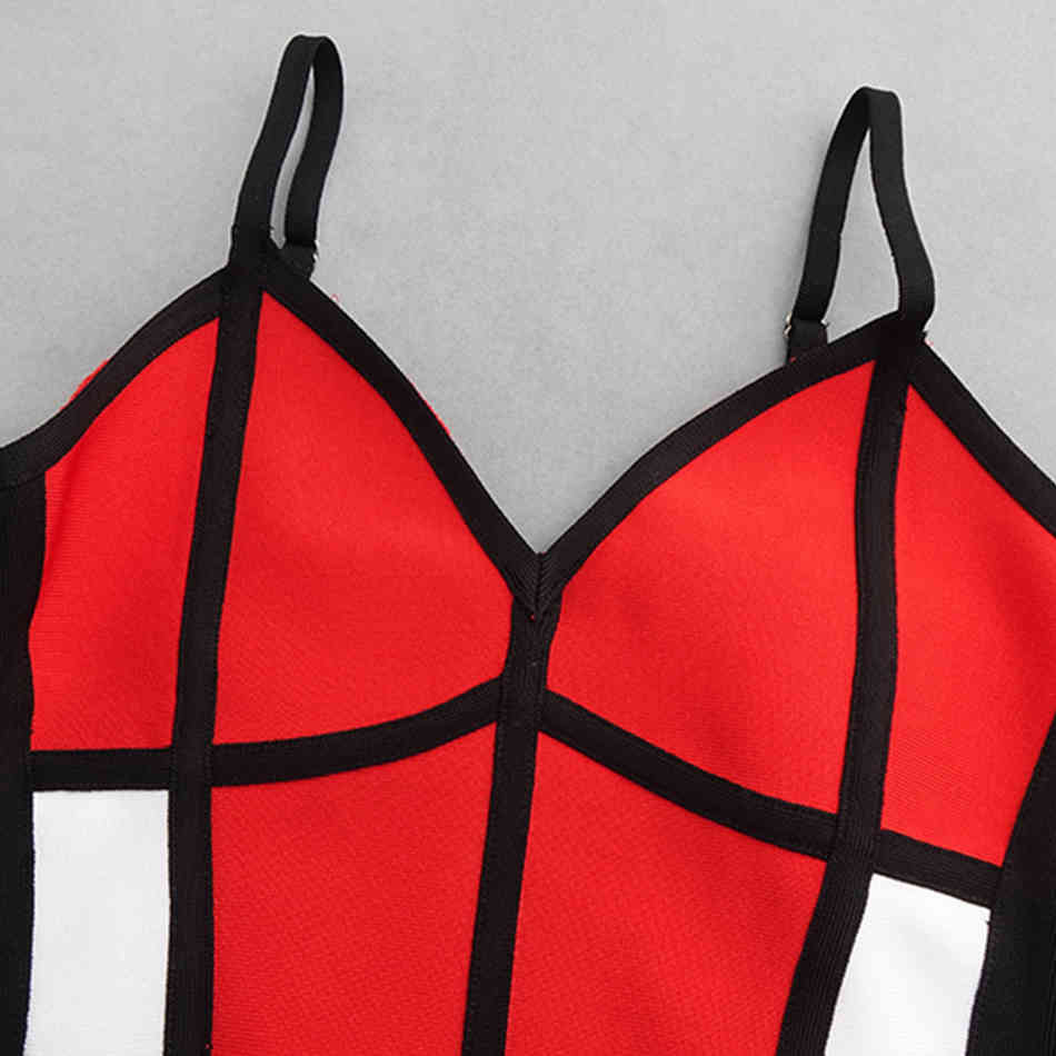 Free Women Summer Bandage Dress Sexy V-neck Halter Bodycon Color Block Celebrity Club Party 210524