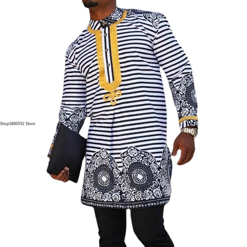 Ethnic Clothing Striped Printed Casual T-shirt Men's Fashion Long Sleeve Top Mid-length Dashiki African Clothes Muslim Plus Size
Ethnic Clothing Striped Printed Casual T-shirt Men's Fashion Long Sleeve Top Mid-length Dashiki African Clothes Muslim Plus Size