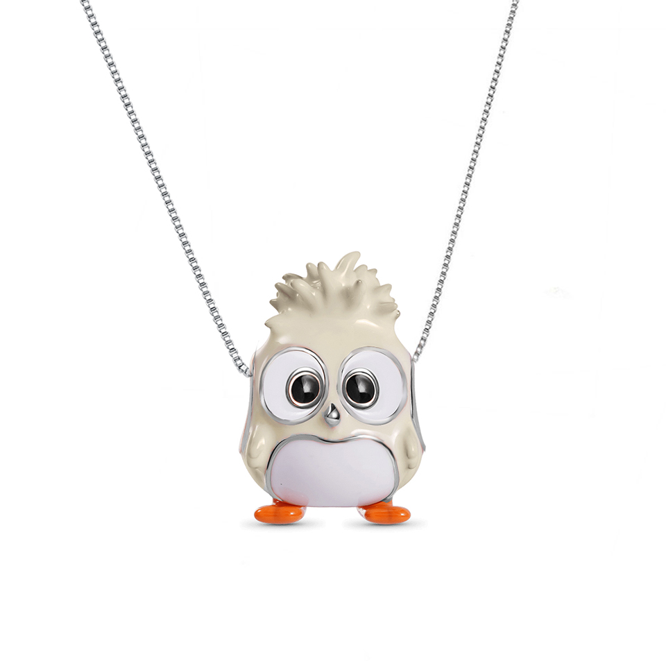 Authentic 925 Silver Pendant Necklace Cute Green Purple Enamel Hatchling Color Bird Family Charm Jewelry For Making DIY Berloque