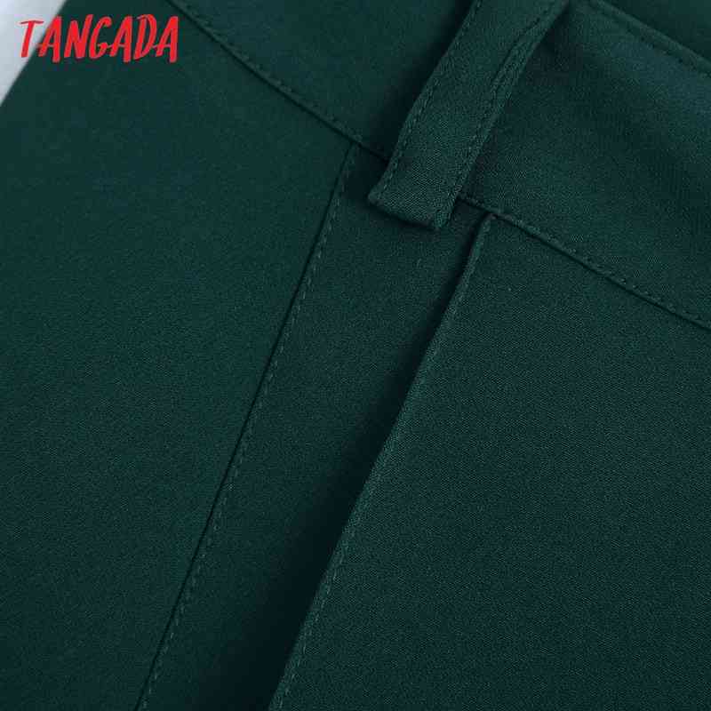 Women Fashion Office Wear Green Straight Pants Vintage High Waist Zipper Fly Female Trousers Mujer BE414 210416