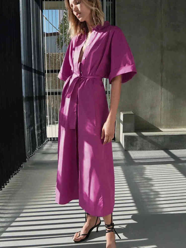 vintage women elegant purple long dress fashion ladies turn down collar button es female chic girls cute 210430