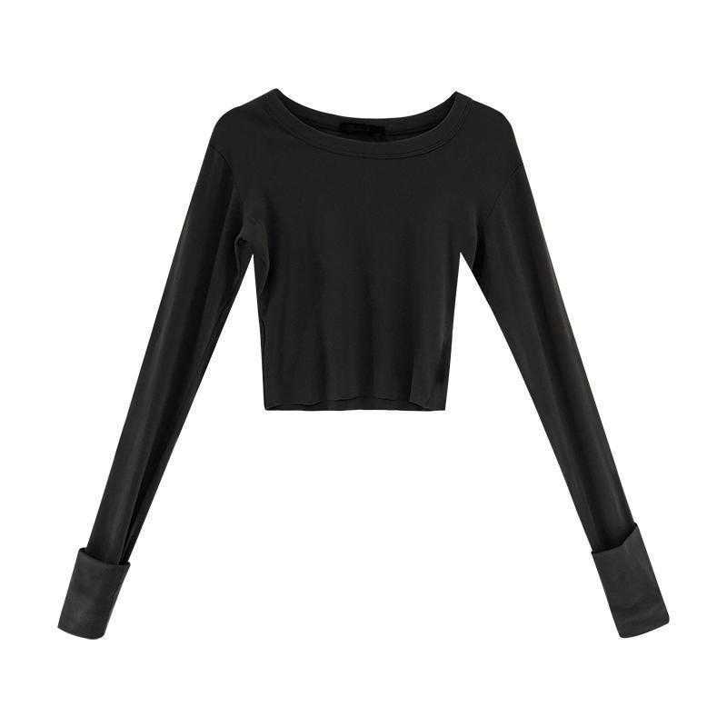 Yedinas Korean Style Slim T-shirt Women Solid Long Sleeve Crop Top Harajuku Japanese White T Shirts Cotton Basic Tee Streetwear 210527