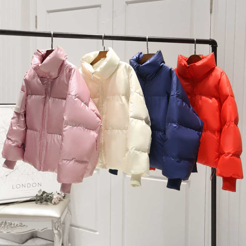 90% White Duck Down Jacket Winter Women Stand Collar Female Thick Coat Loose Oversized Womens Short Parka 211008