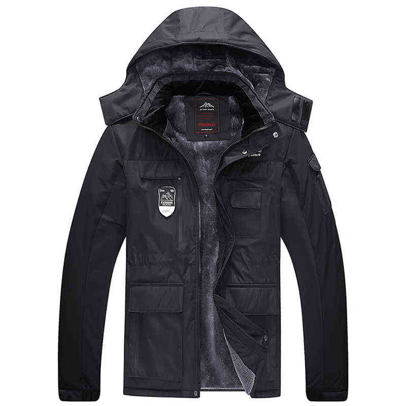 Waterproof Thick Warm Winter Men's Fleece Jacket Large Size 7XL 8XL Anorak Male Coat Quilted Hooded Windbreaker Casual Men Parka 211104