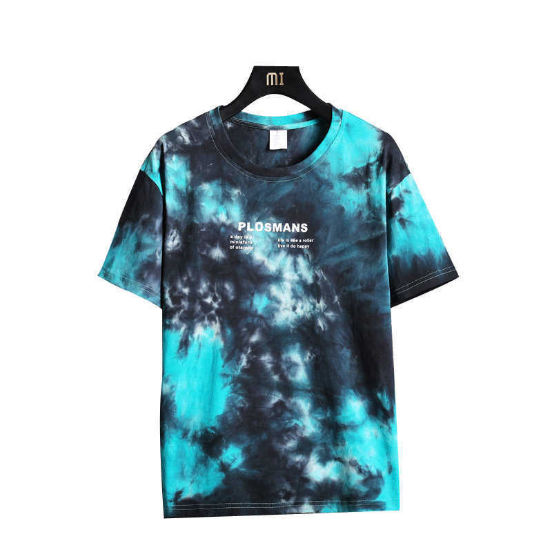 Men's T-shirt 100% Cotton Summer Plus-size M-5XL Tie-dye Front Rear Printed Fashion Casual T-shirts Male 210707