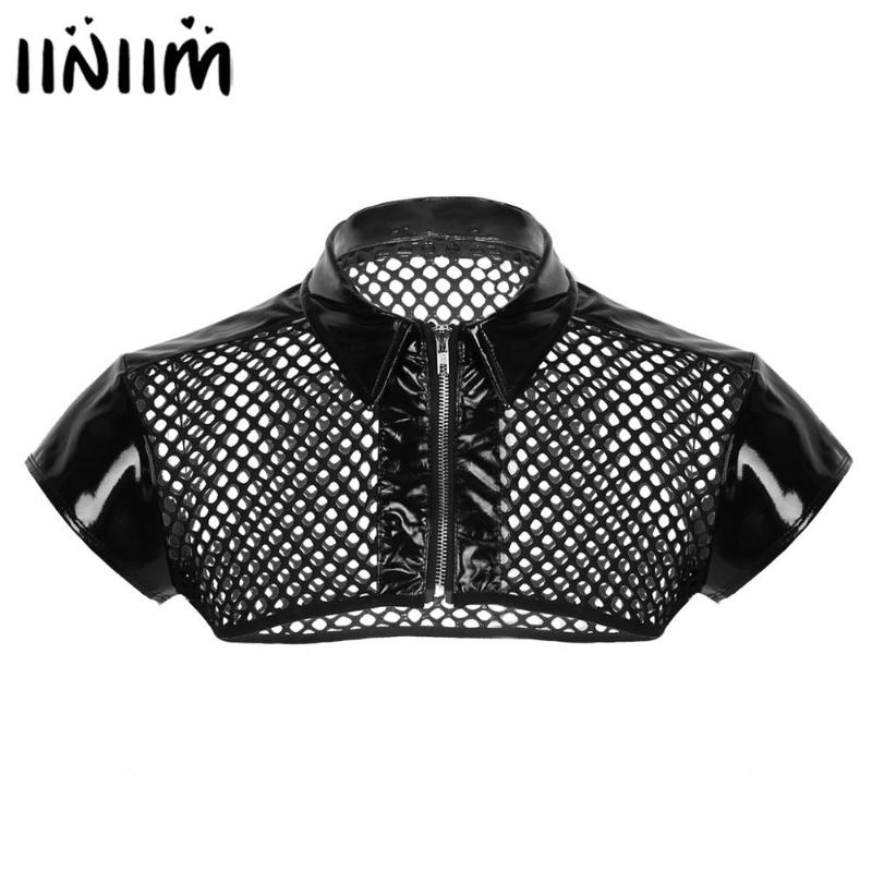 Mens Fishnet Hollow Out Sexy Tops Cap Sleeve Latex Leather Splice Shoulder Harness Shirt Exotic Tanks Clubwear Costumes Half Top Bras Sets, Black
Mens Fishnet Hollow Out Sexy Tops Cap Sleeve Latex Leather Splice Shoulder Harness Shirt Exotic Tanks Clubwear Costumes Half Top Bras Sets, Black
