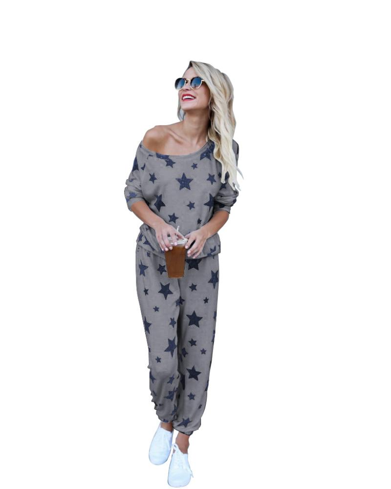 Fashion Women's Pajamas Suit Spring Thin Star Printed Long Sleeve Cute Sleepwear Casual Homewear Female Pyjamas 2-Piece Sets Tracksuits