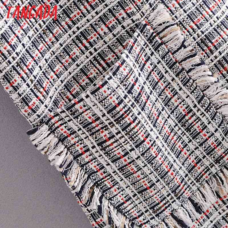 Women Plaid Tweed Puff Short Sleeve Ladies Mini Dress Vestidos 3H204 210416