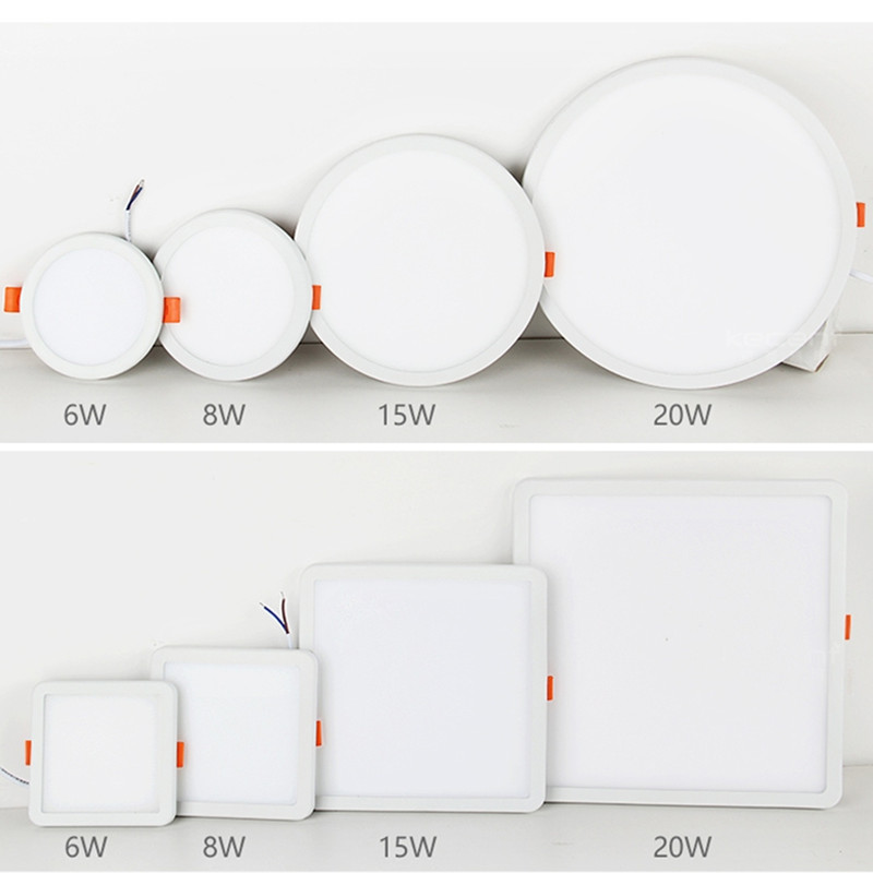 Ultra Thin Square LED Panel Light 6W 8W 15W 20W Aluminum Round Ceiling Recessed Downlight Open Hole Adjustable AC 85-265V 220V