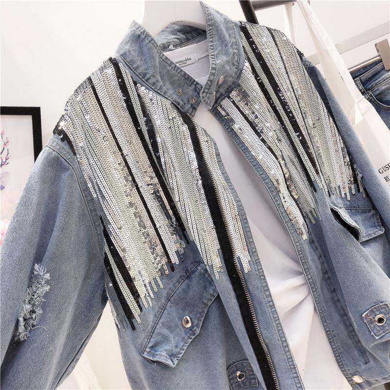 Sequins Denim Jacket Women Bomber Fashion Long Sleeves Coats Vintage Hippie Jeans Colete Feminino B4891, Black;brown
Sequins Denim Jacket Women Bomber Fashion Long Sleeves Coats Vintage Hippie Jeans Colete Feminino B4891, Black;brown