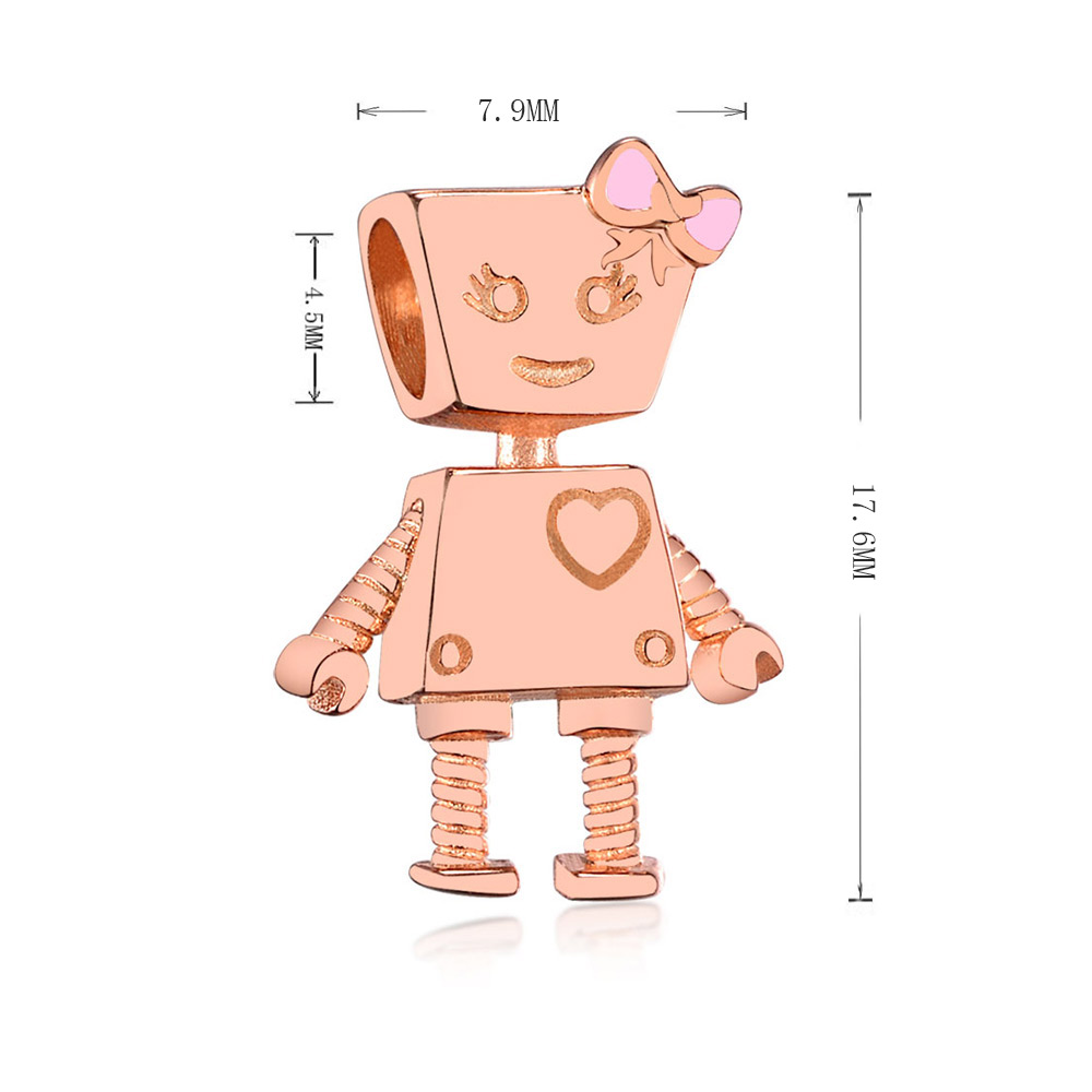 925 Sterling Silver Family Girl Boy Robot Bella bot Pink Bow Flower Butterfly Wing Beads Fit Original Brand Charm Bracelet DIY Berloque