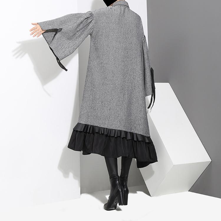 Casual Dresses Women Dress Elegant Irregular Hem Spring And Autumn Temperament Loose Ruffle Solid Flare Sleeve Lugentolo