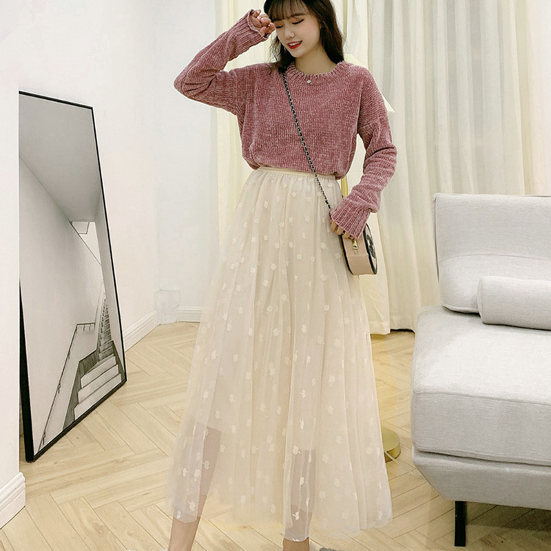Women skirts A-line Pleated Long Tulle Skirt Tutu Femme High Waisted Runway Soft Mesh Skirts Womens Jupe 210524