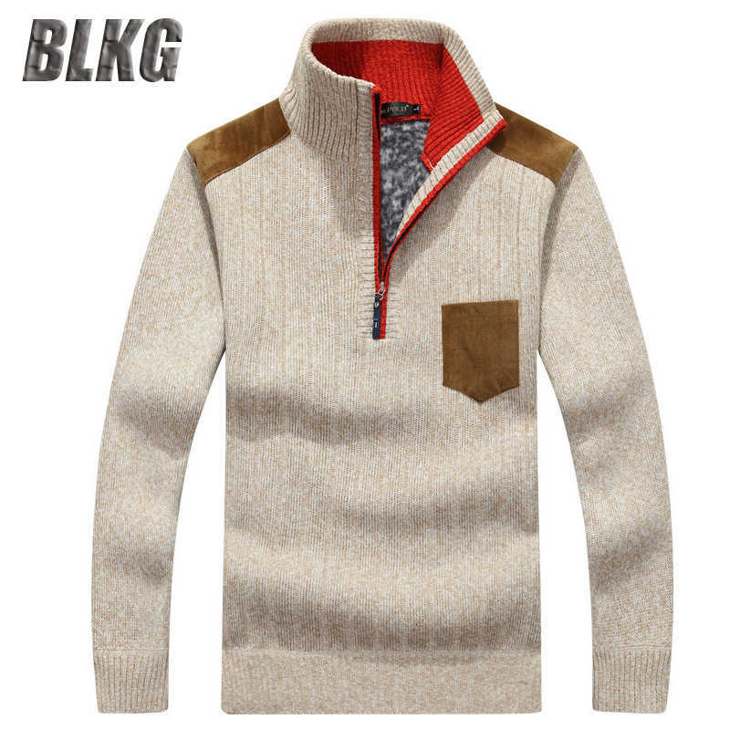 Plus Velvet Winter Pullover Men's Sweater Half Zipper Sweater Thicken Warm Stand Collar Loose Sweater Vetement Homme Men Clothes Y0907