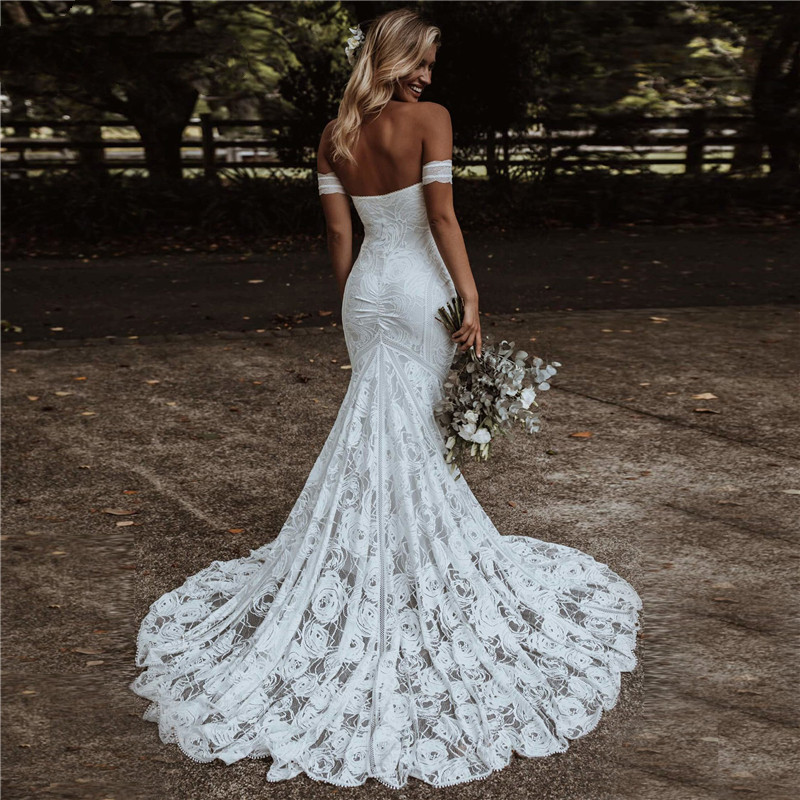 Boho Mermaid Wedding Dresses for Women 2021 Detachable Sleeve Lace Bohemian Bride Dress Beach Bridal Gowns Vestido De Noiva
