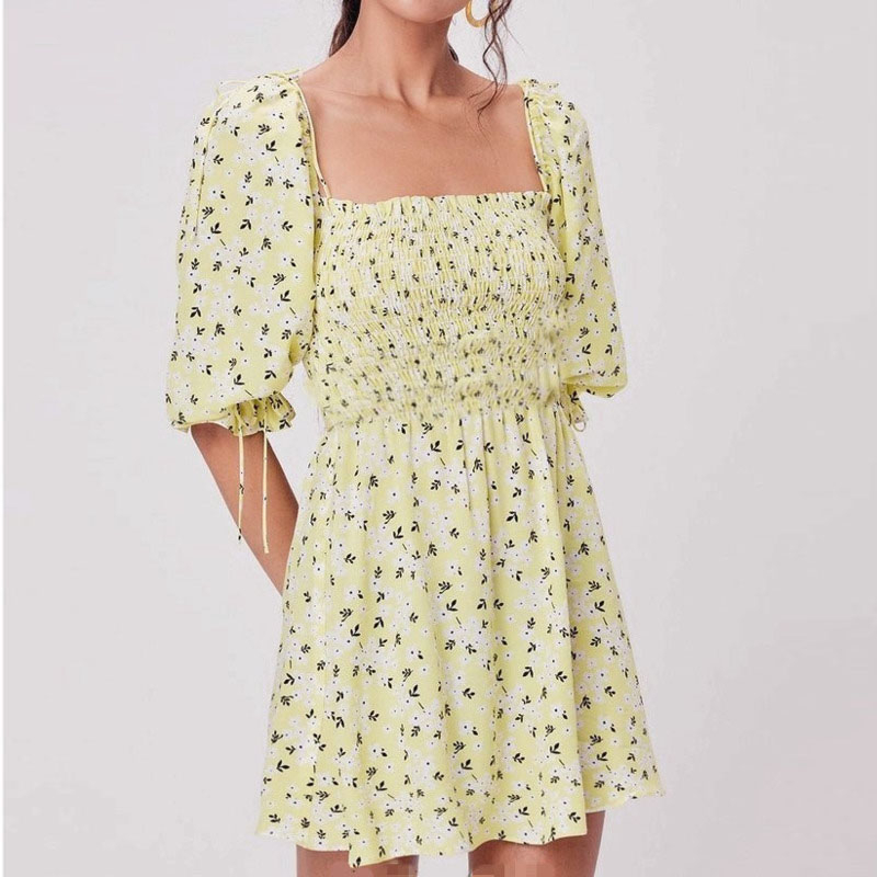 Casual Dresses Square Collar Puff Sleeve Ruched Women Floral Lace Up Slim Waist Short Mini Summer girls Chiffon Dress F0YF, Yellow
Casual Dresses Square Collar Puff Sleeve Ruched Women Floral Lace Up Slim Waist Short Mini Summer girls Chiffon Dress F0YF, Yellow