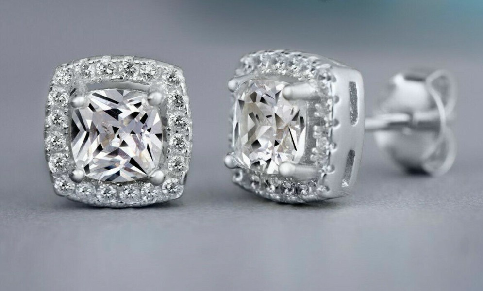 HipHop Dia White Gold Plated Zirconal Stud Round Square Cubic Zircon Earring for Men Women Shiny Crystal Earrings Jewelry Gift