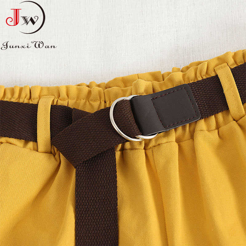 Casual Fashion High Waist Women Summer Cotton Shorts Solid Korean Style Sweet Girls Loose Wide Leg Mini Short Pants With Belt 210714