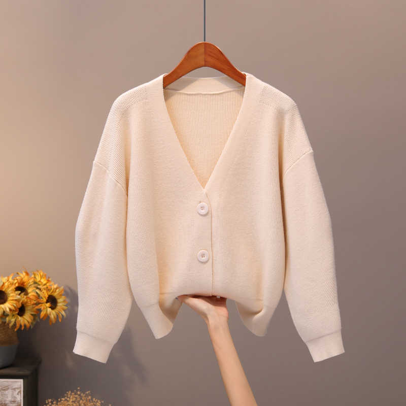 BYGOUBY Solid Knit Cardigans Sweater Women V Neck Loose Pull Sweater With Pocket Autumn Winter Thicken Open Cardigan Jacket Coat 210918