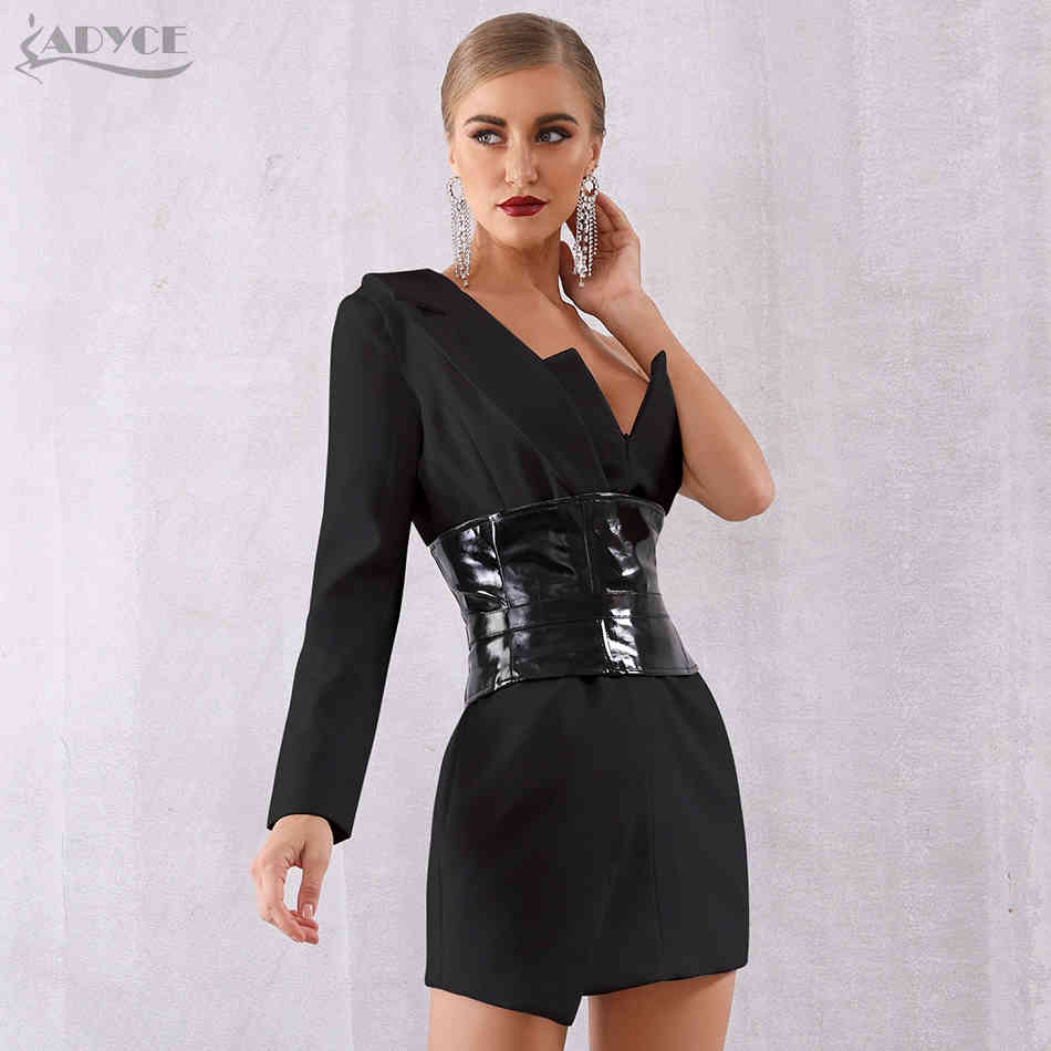 Autumn Women One Shoulder Bandage Dress Sexy V Neck Sash Bodycon Club Vestido Celebrity Evening Party 210423