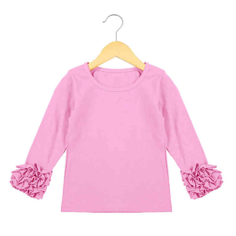 100% Cotton Sassy Fall And Winter Little Girls Plain Top Long Sleeve Girls Casual Icing Ruffle Shirts 220118